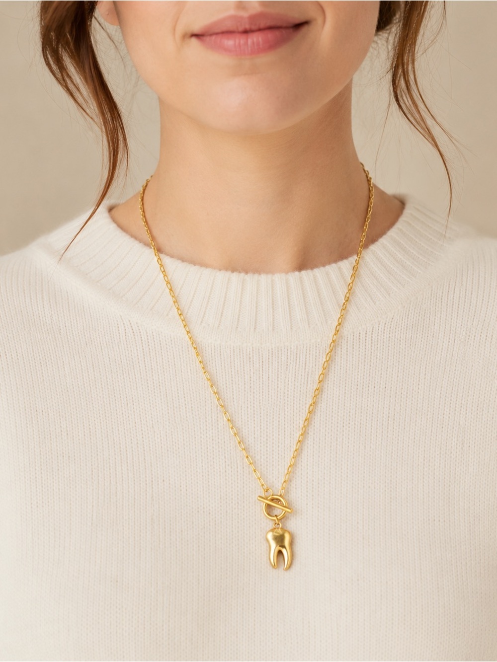Gold Tooth Charm Link Necklace - Gold Necklace